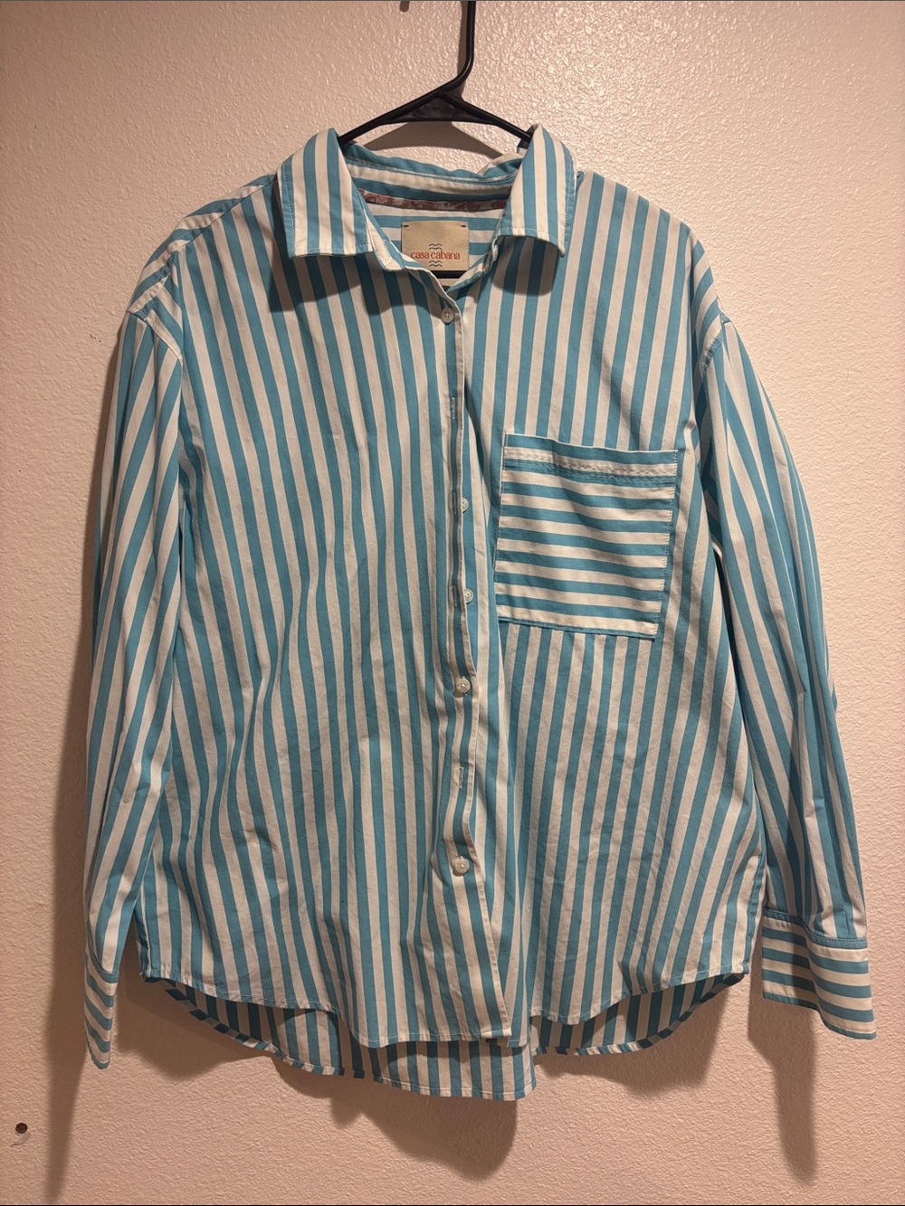 Striped Button-Down Shirt - Light Blue & White